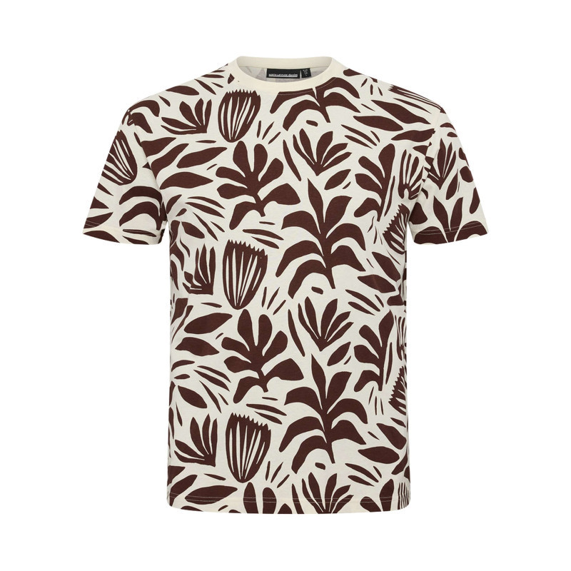 North 56°4 - T-shirt En Coton écru à Imprimé Feuilles Bordeaux Et à Col Rond - écru
