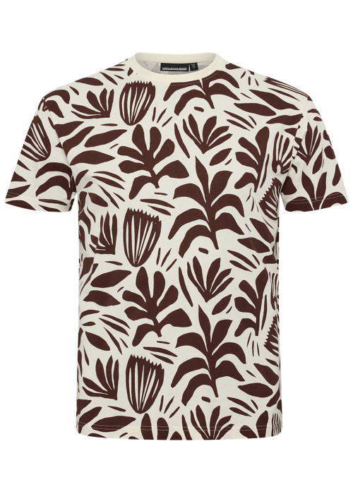 Tee-shirt coupe droite North 56°4 Grande Taille en coton écru à imprimé feuilles bordeaux