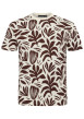 Thumbnail T-shirt en coton écru à imprimé feuilles bordeaux et à col rond