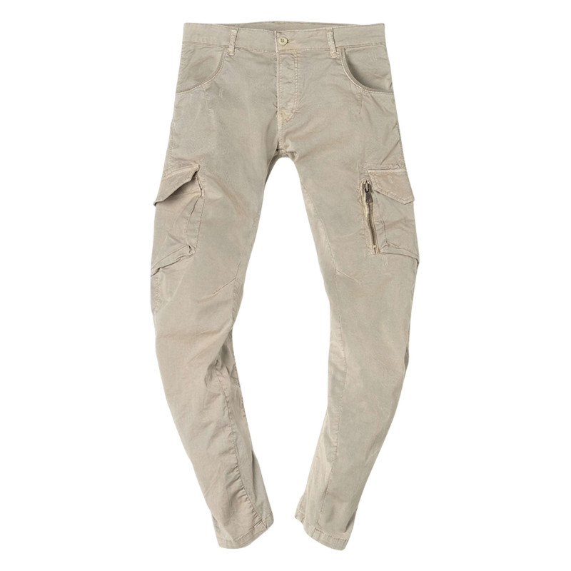 Le Temps Des Cerises - Pantalon Slim Style Cargo En Coton Beige à Poches Latérales à Soufflets Façon Army Et Zip - Beige