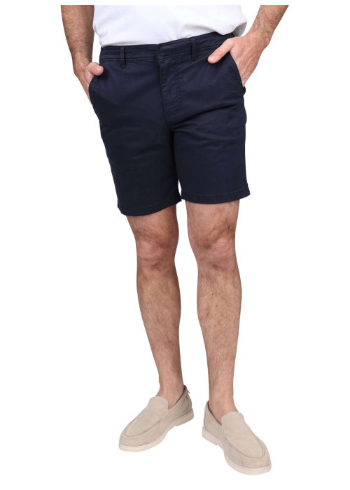 Short Chino en coton marine uni avec un logo brodé et une coupe droite