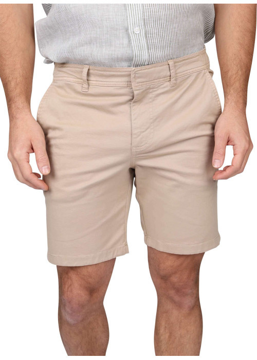 Short chino en coton beige uni avec un logo brodé et une coupe droite