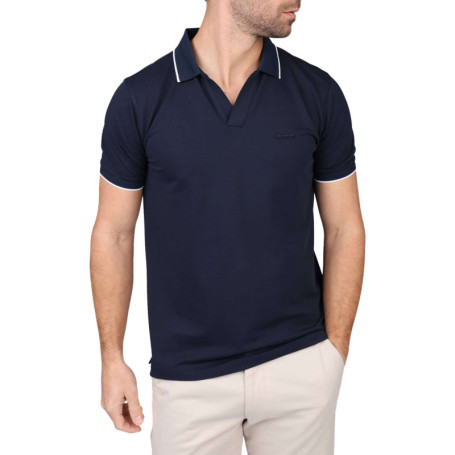 Polo manches courtes marine uni avec un col à...