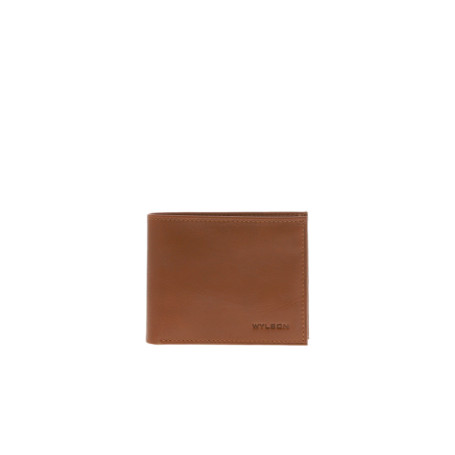 Portefeuille en cuir de vache camel uni avec...