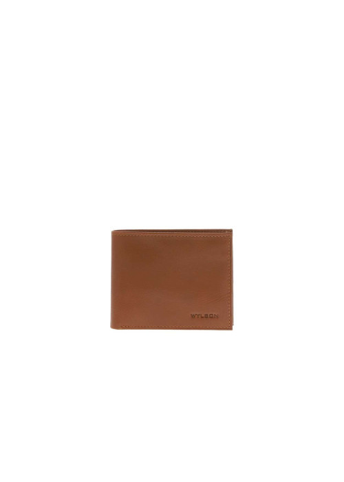 Portefeuille en cuir de vache camel uni avec une fermeture zippée