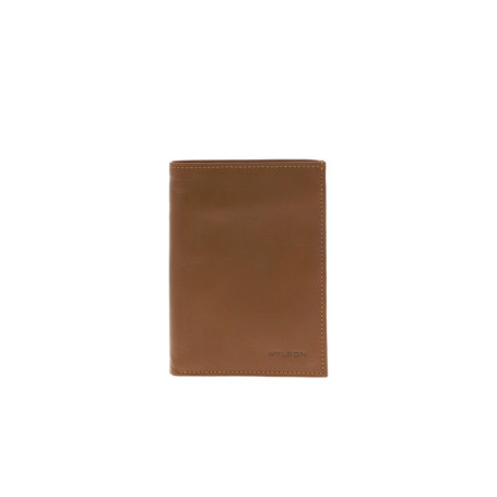 Portefeuille en cuir de vache camel uni avec...