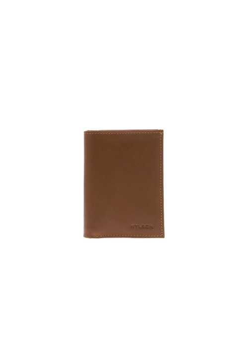 Portefeuille en cuir de vache camel uni avec le logo embossé à l'avant