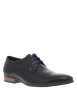 Thumbnail Derbies en cuir noires avec un talon décroché bas et des lacets ronds bleus - Image 3