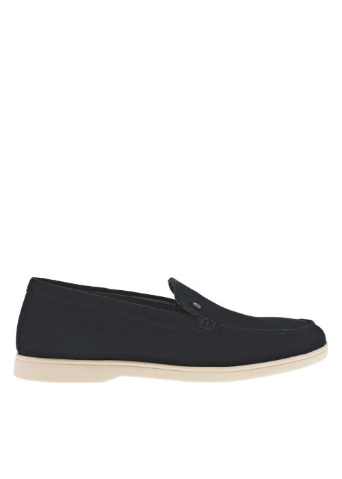 Mocassins en cuir bleus marine en suède et à talon décroché bas