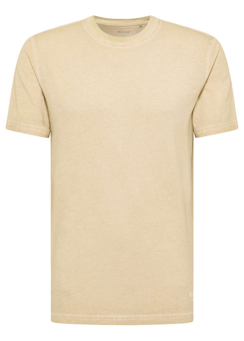 T-shirt en coton beige aspect légèrement délavé avec un col rond