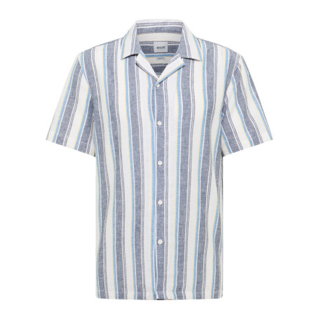 Chemise manches courtes en lin et coton bleue...