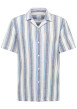 Thumbnail Chemise manches courtes en lin et coton bleue rayée avec un col cubain
