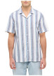 Thumbnail Chemise manches courtes en lin et coton bleue rayée avec un col cubain - Image 3