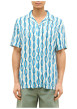 Thumbnail Chemise manches courtes bleue à motifs géométriques et à col cubain - Image 3