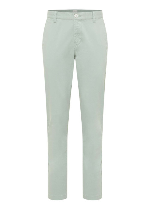 Chino en coton vert clair uni avec une coupe slim et des passants à la taille