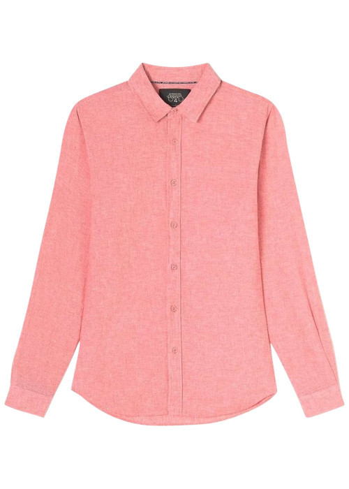 Chemise en lin et coton rouge unie avec une coupe regular fit