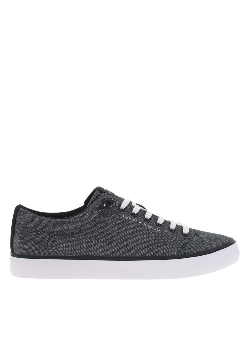 Tennis en toile basses bleues marine et blanches et à lacets plats