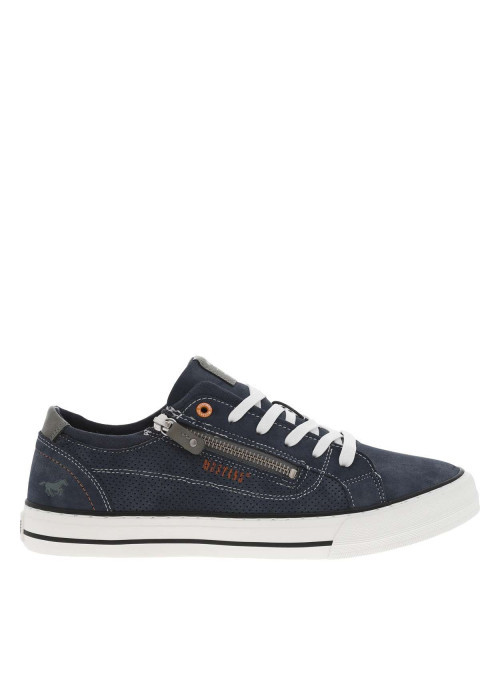Tennis bleues marine à surpiqûres blanches avec un zip et à lacets plats blancs