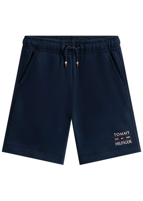 Short jogging en coton mélangé bleu marine uni à coupe droite avec des poches
