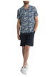 Thumbnail Chemise manches courtes marine avec des imprimés une coupe droite un col cubain