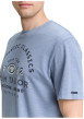 Thumbnail T-shirt en coton bleu imprimé à la poitrine avec de fines rayures et un col rond - Image 3