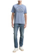 Thumbnail T-shirt en coton bleu imprimé à la poitrine avec de fines rayures et un col rond - Image 5