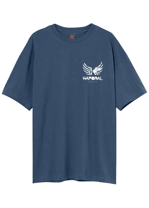 T-shirt en coton bleu uni avec le nom de la marque imprimé au dos et à col rond