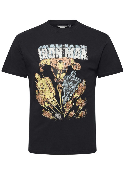 T-shirt en coton noir à imprimé super-héros à l'avant et à col rond