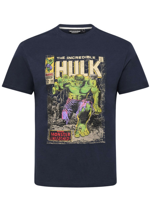 T-shirt en coton bleu marine à imprimé super-héros à l'avant et à col rond
