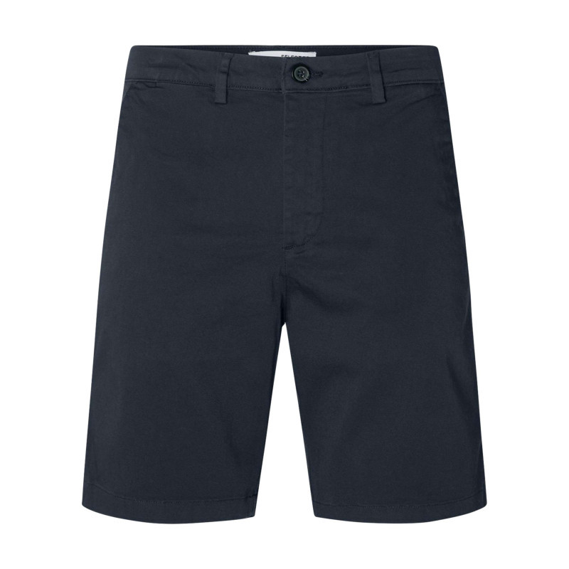 Selected Homme - Short Chino En Coton Marine Uni à Coupe Ajustée Avec 4 Poches - Marine Selected Homme - Short Chino En Coton Marine Uni à Coupe Ajustée Avec 4 Poches - Marine