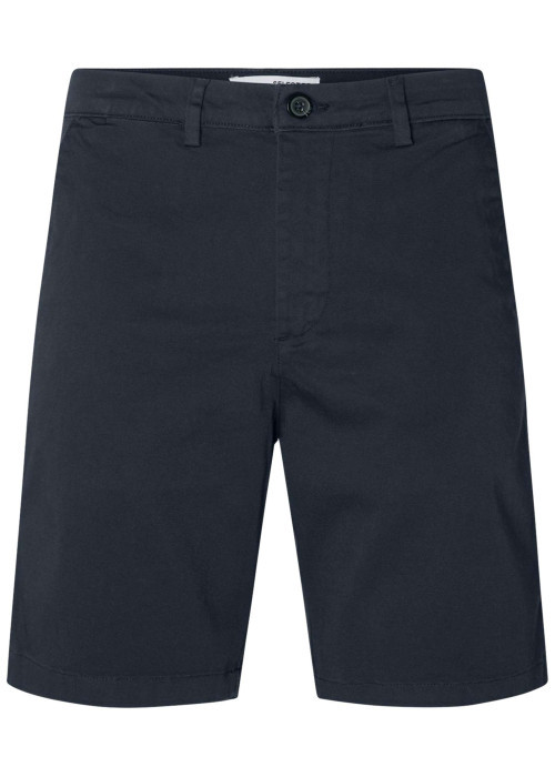 Short Chino en coton marine uni à coupe ajustée avec 4 poches