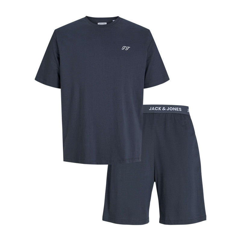Jack & Jones - Pyjama Court En Coton Marine Uni Avec Une Coupe Droite Et Un Col Rond - Marine Jack & Jones - Pyjama Court En Coton Marine Uni Avec Une Coupe Droite Et Un Col Rond - Marine