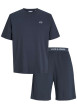 Thumbnail Pyjama court en coton marine uni avec une coupe droite et un col rond