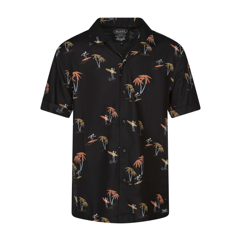 Von Dutch - Chemise Noire Avec Des Imprimés Une Coupe Droite Et Un Col Cubain - Noire