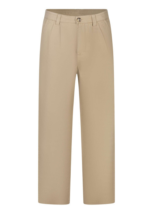 Pantalon chino en coton de couleur beige uni avec une coupe droite