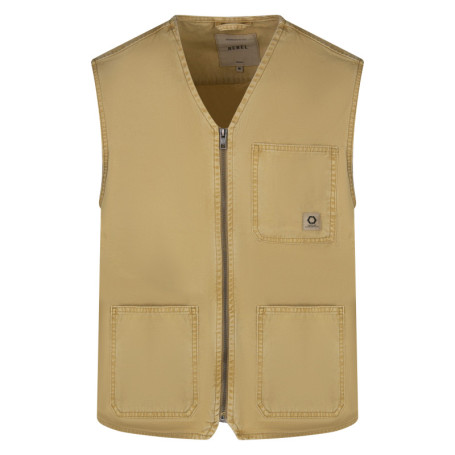 Blouson sans manches en coton beige uni avec...