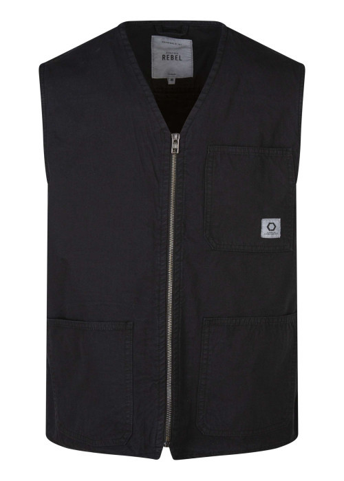 Blouson en coton de couleur noire unie avec une coupe droite et un col v