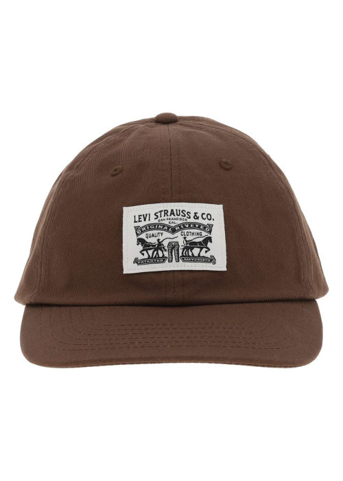 Casquette en coton marron unie avec un patch d'authenticité sur le devant
