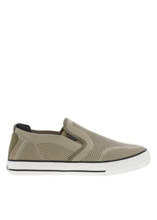 Sneakers kakis en maille à semelle plate blanche et à fermeture slip-on