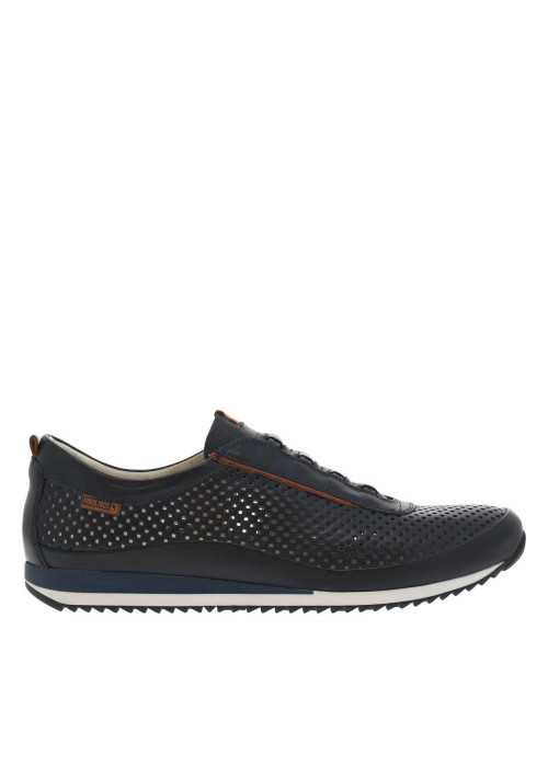 Sneakers en cuir marine à semelle crantée avec empeigne ajourée