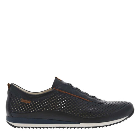 Sneakers en cuir marine à semelle crantée avec...