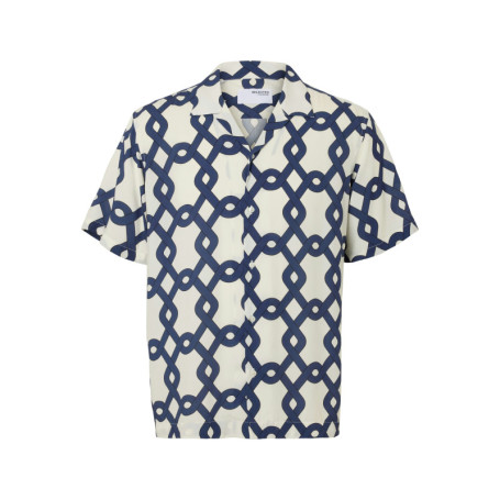 Chemise écrue et bleue à motif géométrique avec...