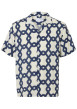 Thumbnail Chemise écrue et bleue à motif géométrique avec coupe regular et col cubain