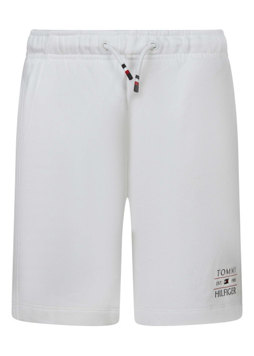 Short en coton mélangé blanc uni avec une coupe droite et une taille élastiquée
