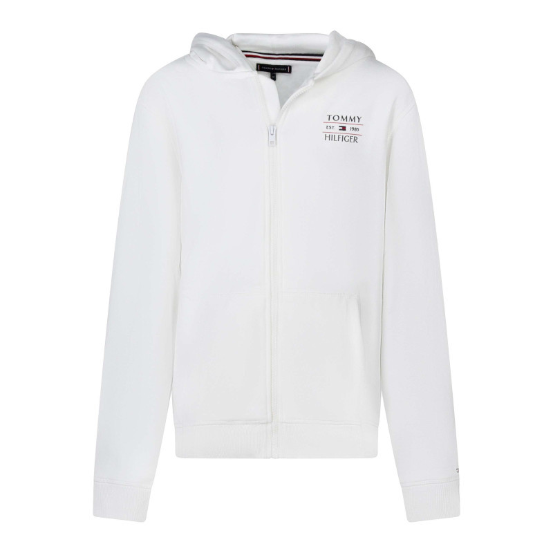 Tommy Hilfiger - Sweat Zippé En Coton Mélangé Blanc Uni Avec Une Coupe Droite Et Un Col à Capuche - Blanc Tommy Hilfiger - Sweat Zippé En Coton Mélangé Blanc Uni Avec Une Coupe Droite Et Un Col à Capuche - Blanc