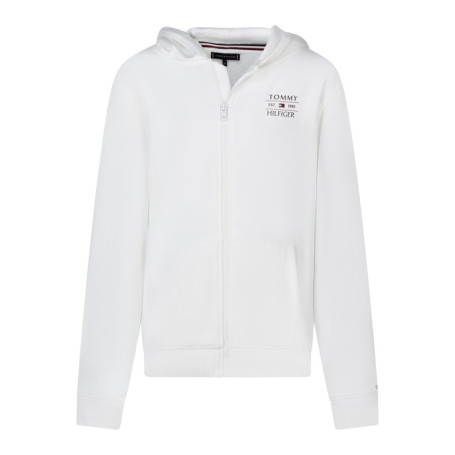 Sweat zippé en coton mélangé blanc uni avec une...