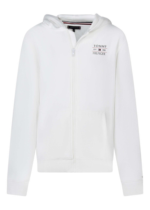 Sweat zippé en coton mélangé blanc uni avec une coupe droite et un col à capuche