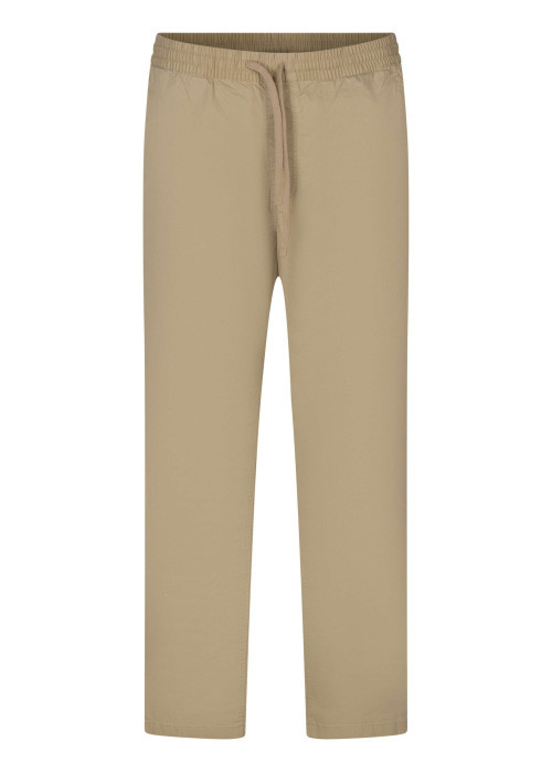 Chino en coton beige uni avec une coupe droite et un lien de serrage