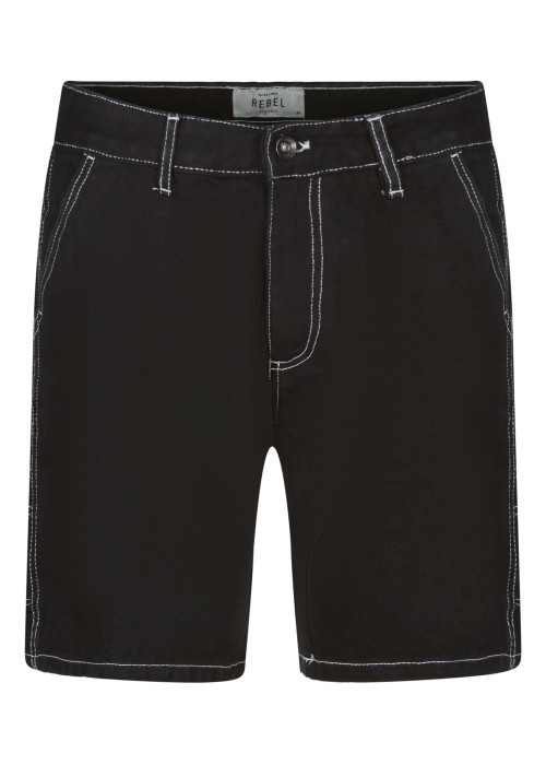 Short 5 poches en coton noir uni avec une coupe droite et des passants
