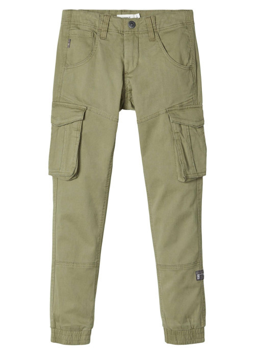 Pantalon cargo kaki avec une coupe droite et passants de ceinture
